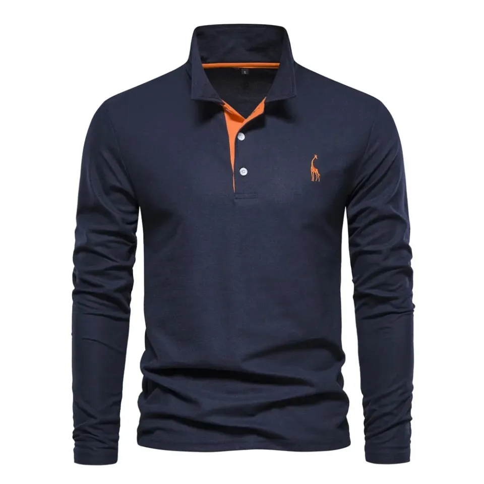 New Autumn Polo T shirt for Men Embroidery Solid Color Long Sleeve