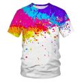 3D T-shirt splash color paint stains 3D printing short sleeve fashion white T-shirt summer jacket plus size XXS-6XL. 