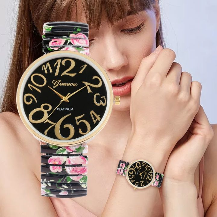 Fashion%20Women%20Quartz%20Watch%20Large%20Arabic%20Number%20Dial%20Ladies%20Wristwatch%20Unique%20Elastic%20Printing%20Strap%20Girls%20Watches%20Reloj%20Mujer%20-%20Image%203