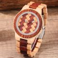 Creative Handmade Weave Braided Dial Pattern Vintage Wooden Watch for Men Folding Clasp Natural Wood Wristband Quartz Wristwatch.