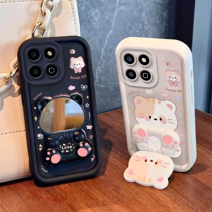 Case for honor X8B X8A x8c x8d x6d x6c 4g X6B X6A X6S X6 X8 5G phone casing back cover Softcase shockproof Cover new design aesthetic cute cat with makeup mirror holder for girls JTMMZJ9
