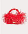 Pearl bead bag with Ostrich feather fur designer brand Clear Acrylic crystal stone box tote handbag women handmade party purse.