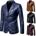 【Alien Alien】 Leather Blazer Man 2022 Spring Autumn Fashion Men's Leather Jacket Dress Suit Coat Male Business Casual Pu Black Blazers Jacket.
