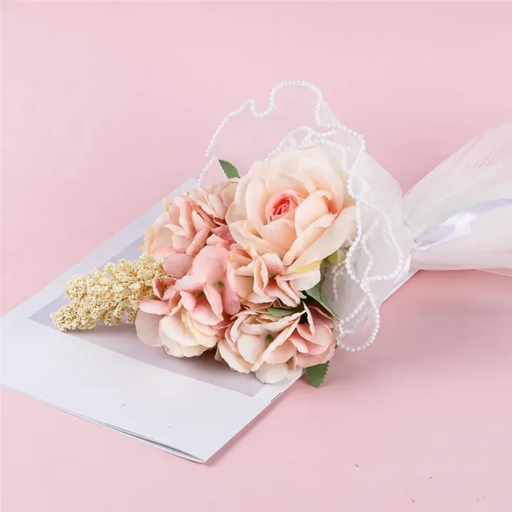 4.5%20Yard%20White%20flower%20Wrapping%20Paper%20Pearl%20Edge%20Mesh%20Bouquet%20-%20Image%208