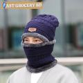 Winter Soft Warm Wool Lined Thick Knitted Lining Cap with Circle Scarf Kit Kantupi For Men.