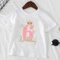 Kids T Shirt Birthday Numbers 1-10 Crown Shirt Summer Girls Birthday Tops White Short Sleeve Wild Tees Children Party Clothes. 