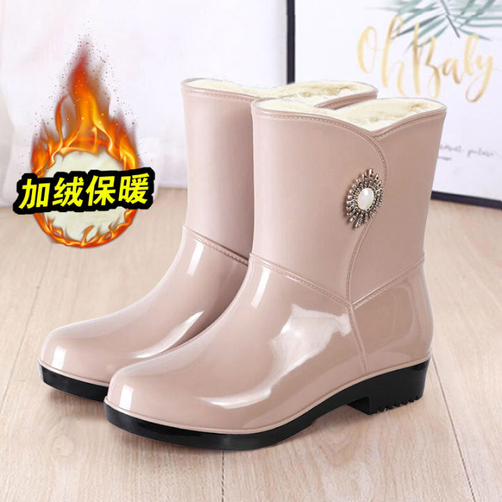 New%20Fleece-Lined%20Warm%20Rain%20Boots%20Women's%20Fashion%20Waterproof%20Non-Slip%20Kitchen%20Work%20Rubber%20Shoes%20Mid-Calf%20Rain%20Boots%20Women's%20Rain%20Shoes%20Summer%20-%20Image%204