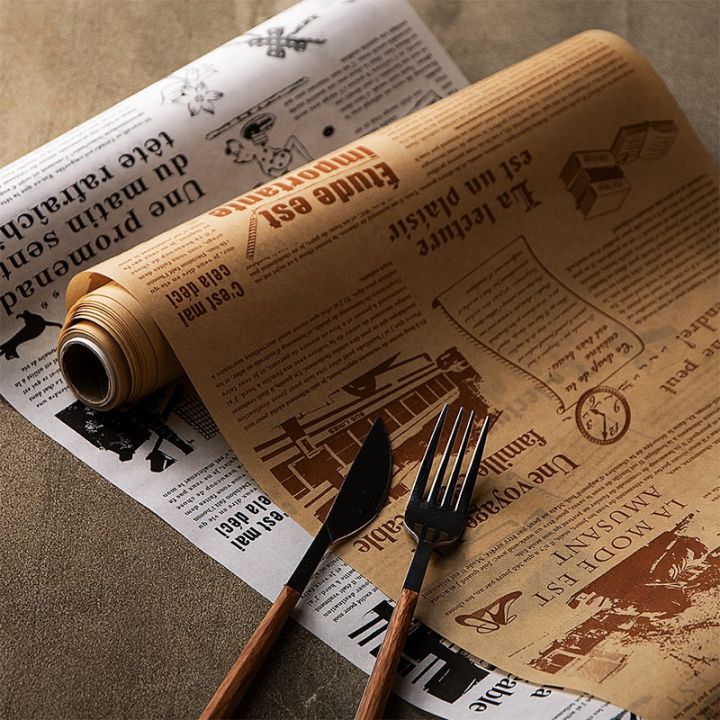 8m Greaseproof Baking Paper Newspaper Printing Design Food Wrapping Paper Bread Sandwich Burger Fries Food Grade Proof Paper