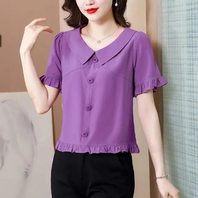 Summer%20New%20Peter%20Pan%20Collar%20Fashion%20Trendy%20Small%20Shirt%20Shirt%20Temperament%20Waist-Controlled%20Short-Sleeved%20Shirt%20Women's%20Chiffon%20Shirt%20Fashion%20-%20Image%205