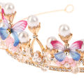 1Pc Crystal Princess Crown Rhinestone Tiara for Girl Birthday Wedding Model Catwalk Queen Crown Pearl Butterfly Hair Jewelry Mzea.