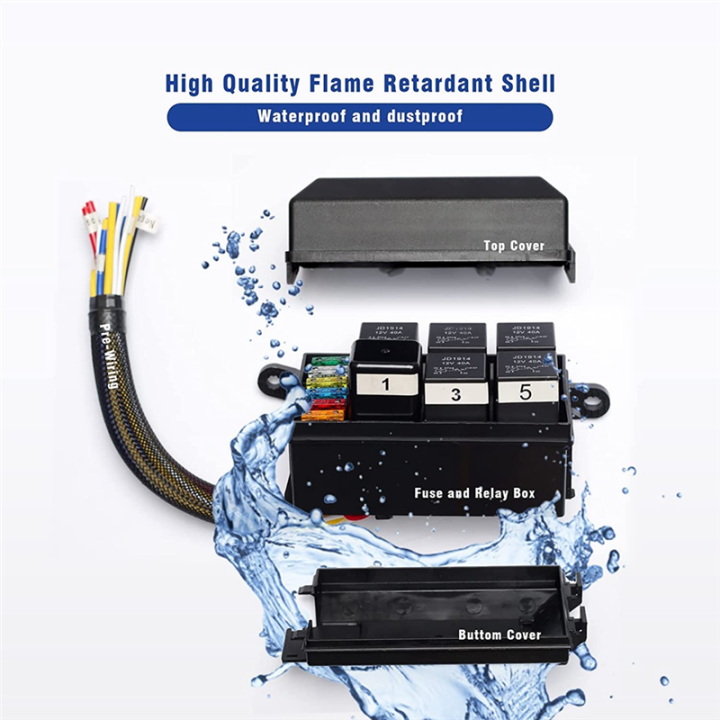 12V%20Relay%20Fuse%20Box%20Prewired%20Relay%20Box%20Automotive%20with%205Pcs%205Pin%20Relays%201Pcs%204Pin%20Relay%206%20ATC/ATO%20Blade%20Fuse%20Universal%20-%20Image%204