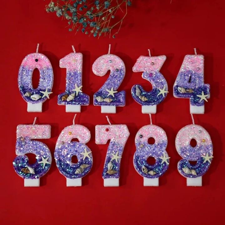 Princess Birthday Mermaid Pearl Candle Cake Topper Decor Girl 1 2 3 4 5 6 7 8 9 Year Old Wedding Dessert Cupcake Baking Supplies
