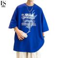 Elegantstunning Men Summer T-shirt Hong Kong Style Oversized Letter Printing Short Sleeve Round Neck Basic Shirts.