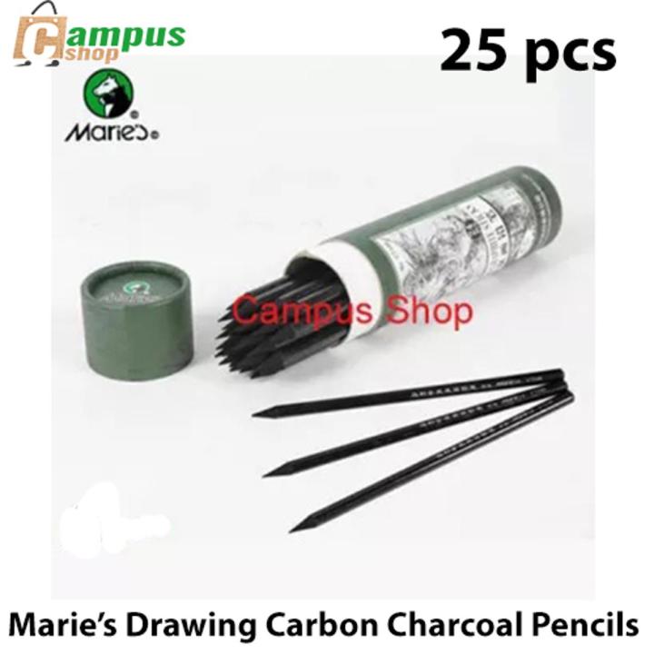Maries High Quality Professional Art Student Drawing Tool Charcoal Pure Carbon Charcoal Pencil Carbon Sketch Pen Full Carbon Pencil Drawing Pen 25 pcs