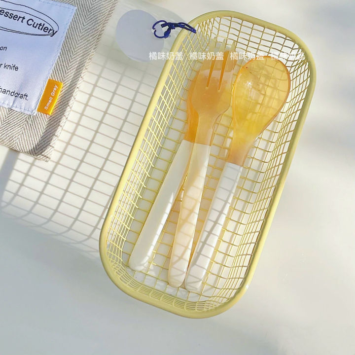 insMilky Yellow Desktop Storage Basket Sundries Stationery Storage Box Student Minimalist Table Decoration Iron Storage