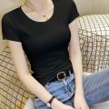 White Slim FitTT-shirt Women's Summer Pure Cotton2022New Pure Color Tight Top T-shirt Thin Bottoming Shirt. 