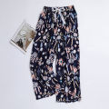 New Korean Pants Women Summer Ankle-Length Pants Trousers Home Clothes Loose Wide Leg Pants Girls Casual Flower Print Sweatpants.