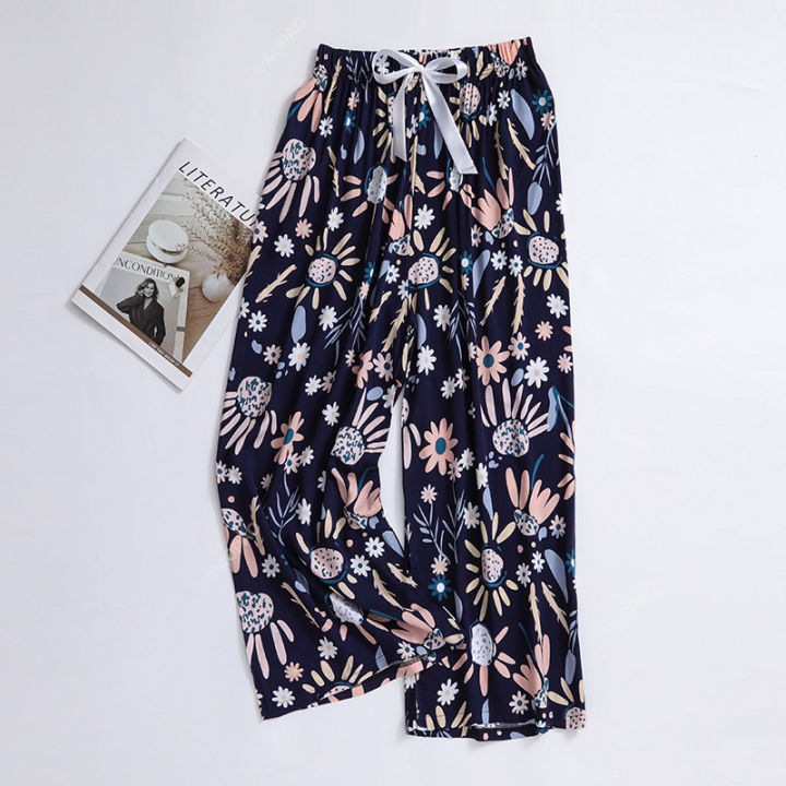 New%20Korean%20Pants%20Women%20Summer%20Ankle-Length%20Pants%20Trousers%20Home%20Clothes%20Loose%20Wide%20Leg%20Pants%20Girls%20Casual%20Flower%20Print%20Sweatpants%20-%20Image%204