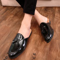 Black half shoes for men mules Slippers leather shoes casual shoes men fashion sapato social masculino mocassin homme chaussure.