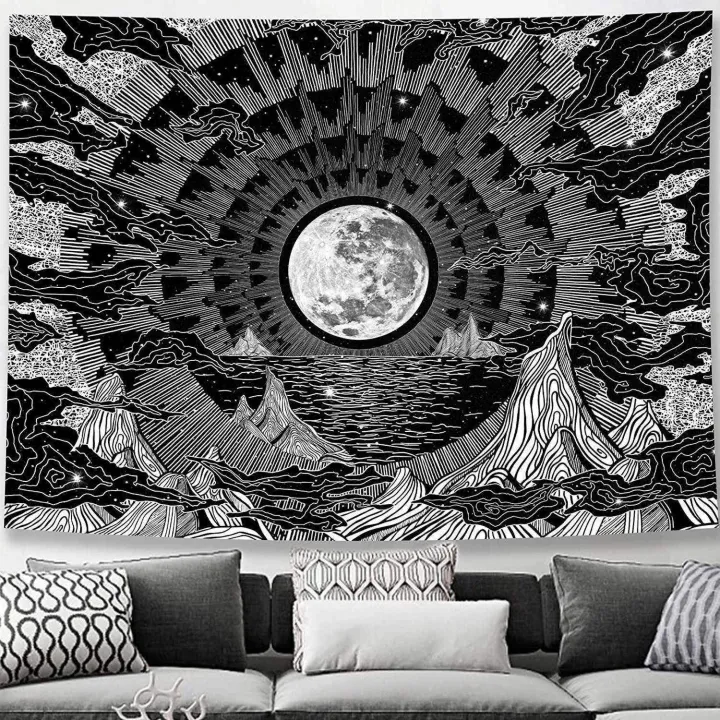 NEW%20Moon%20Tapestry%20Star%20Tapestries%20Black%20and%20White%20Tapestry%20Wall%20Hanging,%20Dark%20Psychedelic%20Clouds%20Mountain%20Aesthetic%20Wall%20-%20Image%203