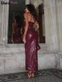 Weird Puss Leather Splits Dresses Woman Summer Solid Spaghetti-Strap Sleeveless Hottie Chic Party Clubwear Skinny Vestidos. 