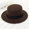 Hat Women's Woolen Top Hat Autumn and Winter Black Vintage Gentleman English Style Flat Top Stage Accessories Top Hat.