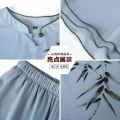 Middle-Aged and Elderly Women's Summer Mom Suit Western Style plus Size Wide Lady Temperament Short Sleeve Casual Chiffon Two-Piece Thin.