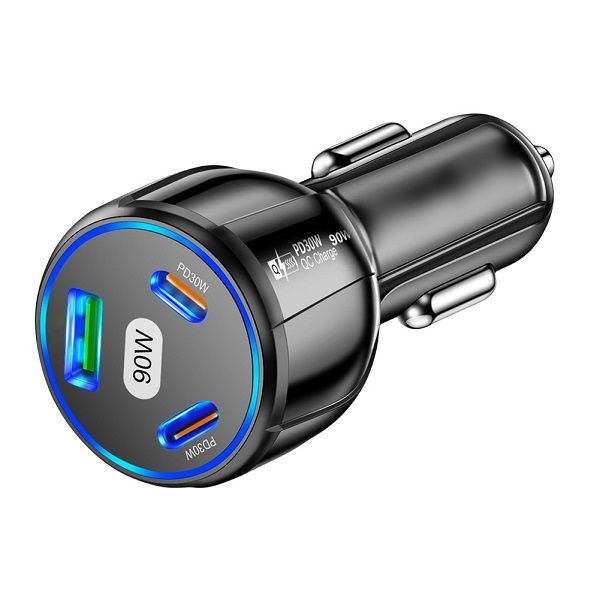 90W Quick Car Charger 1 USB 2 Port Type-C