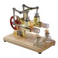 Stirling Engine Kit Hot Air Motor Model Physical Dual Engine Generator Model with LED Light Flywheel Design Science Experiment Wooden Base DIY Education Toy for Teacher Adults Kids School Office Decor. 