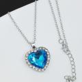 Titanic Heart Of Ocean Blue Crystal Love Heart Necklace for Women. 