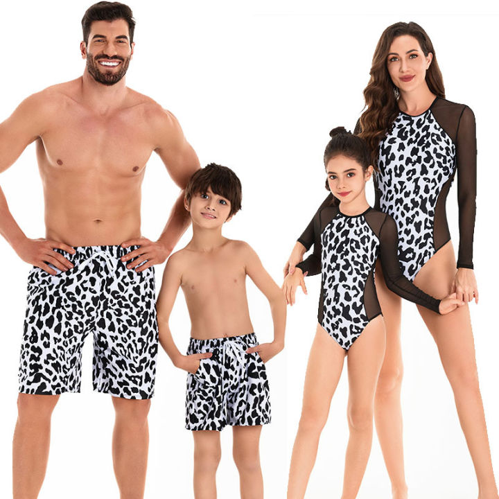 2024 Cross-border European and American parent-child swimsuit family wear new mother and daughter bikini father and son beach pants elastic waist swimsuit