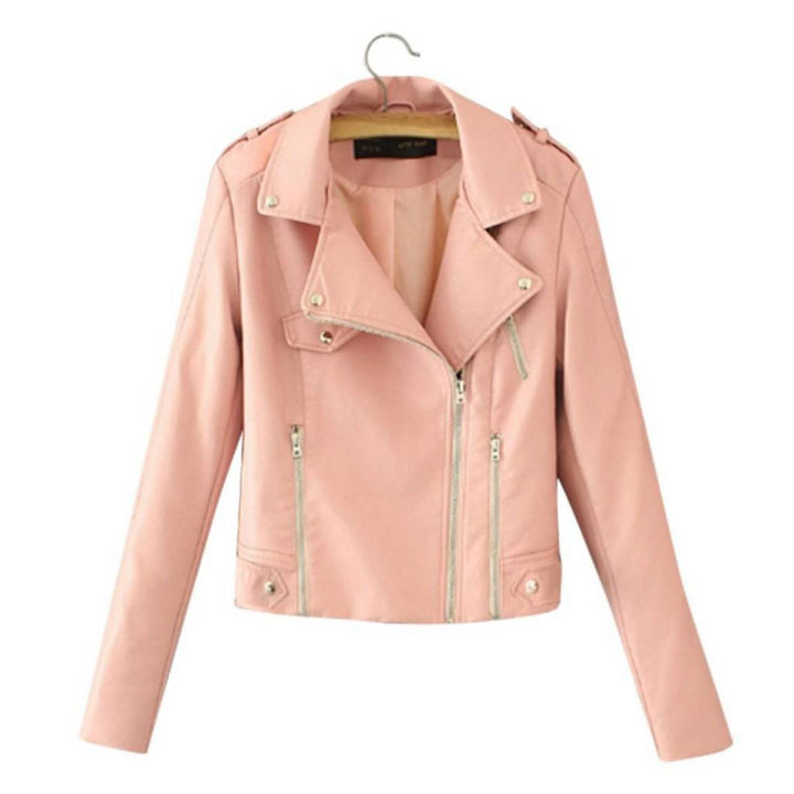 ◎New Style◎Womens Casual Solid Color Lapel Zipper Long Sleeve Leather Jacket Coat