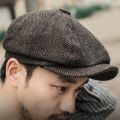 Winter Spring Vintage Men TNewsboy Hat Beret Herringbone Gatsby Hats Street Caps Peaked Octagonal Brim Caps British Berets. 