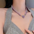 Sweet Exquisite Trendy Clavicle Chain Choker Purple  Female Alloy Adjustable Fashion Jewelry Love Heart Necklace  Earrings Women Stud Earrings. 