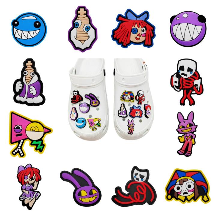 Anime The Amazing Digital Circus PVC for Croc Charms Wristbands TADC Circus Jax Pomni Shoe Decoration Buckle Slipper Accessories