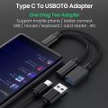 USB C OTG Cable Phone Adapter 2in1 Type C Male to USB C Female Charging Port with USB Female Splitter Adapter for Samsung Xiaomi. 