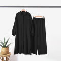 Ladies 2 Pieces Set Islamic Dress Jumpsuit Muslim Top Solid Arabic Blouse and Pants.