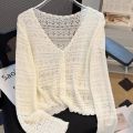 【Cashmere Family】Mulberry silk top, cardigan, jacket, women's thin cutout, sunscreen knitting, shawl, short. 
