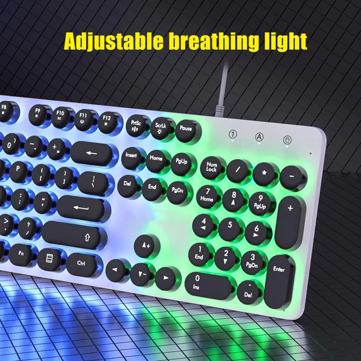 Typewriter%20Style%20Mechanical%20Gaming%20Keyboard%20Blue%20Switches,Rainbow%20LED%20Backlit,Removable%20Wrist%20Rest,Media%20Control%20Knob,Retro%20Punk%20Round%20Keycaps,USB%20Wired%20Computer%20Keyboard%20-%20Image%206