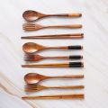 Rice Soups Gift Wooden Handmade Dinnerware Natural Kitchen Cutlery Tableware Utensils Sets Fork Chopsticks Spoon Set.