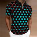 Summer Men's Collar Polo Shirt Golf Optical Illusion 3d Print Street Short Sleeves Zipper Print Clothing Designer Breathable. 