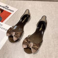 Bow Sandals Women's Clear Korean Version Flat Fish Mouth Beach Shoes Casual Vacation Bow Plastic Jelly Shoes.