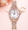 SKMEI 1741 Women Stainless Steel Analogue Date Watch For -Rose Gold. 