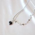 Y2K Sweet Cool Style Black Love Heart Pendant Necklace for Women Star Inlaid Rhinestone Clavicle Chain Asymmetric Necklace for Women Teen Girls Gift.