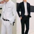 2Pcs Office Business Men Solid Color Lapel Long Sleeve Slim Blazer Pants Suit мужские пиджаки.
