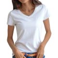 Solid Basic Short Sleeve Womens Tshirt Casual Black White Fashion Crop Top T Shirt Ladies Fashion Korean Tee Shirt O-V Neck. 