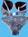 Women Push Up Black print Underwire Bra and Panty Set /Women Push Up net Black print Lingerie Sets.