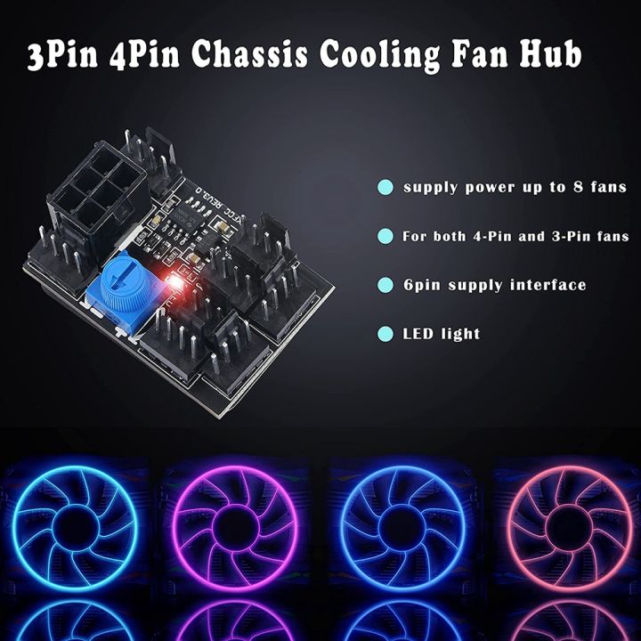 OUMERY%203-Pin%204-Pin%20Fan%20Adapter%20PWM%20PC%20Case%20Cooling%20Fan%20Hub%208-Way%20Splitter%2012V%20Speed%20%E2%80%8B%E2%80%8BController%20with%206-Pin%20Power%20Port%20-%20Image%204