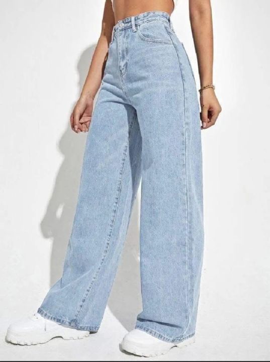 Women Straight Fit High Rise Light Blue Jeans