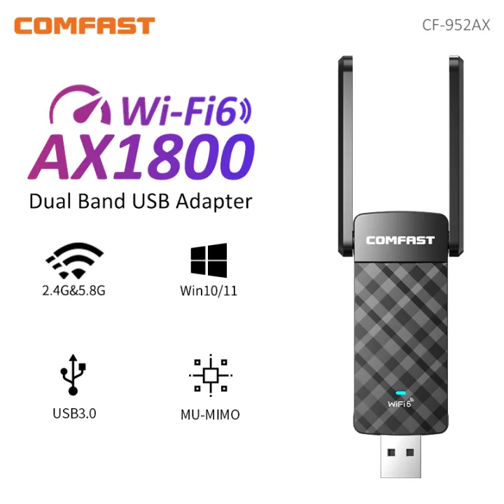 COMFAST WiFi 6 USB Adapter 2.4G 5.8G AX1800 USB3.0 Wireless Dongle Network Card WiFi6 Adapter For Win10/11 Wifi Antenna Receiver